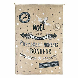 Hotte de Noël Imprimée Jute 70cm Beige & Bleu