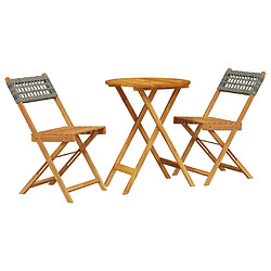 vidaXL Ensemble de bistro 3 pcs gris résine tressée et bois massif