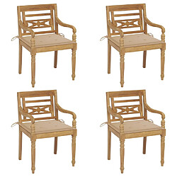 vidaXL Chaises Batavia avec coussins lot de 4 Bois de teck solide