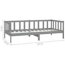 vidaXL Lit de jour sans matelas gris bois de pin massif 90x200 cm pas cher