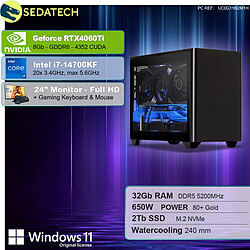 Sedatech Pack Mini-PC Gamer ITX • Intel i7-14700KF • RTX4060Ti • 32Go DDR5 • 2To SSD M.2 • Windows 11 • Moniteur 24''