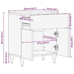 vidaXL Table de chevet gris clair 50x33x60 cm bois de manguier massif pas cher