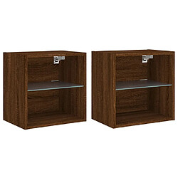 Maison Chic Lot de 2 Tables de Chevet murales - Tables de Nuit avec lumières LED chêne marron