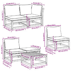 vidaXL Salon de jardin 6 pcs avec coussins bois d'acacia solide pas cher