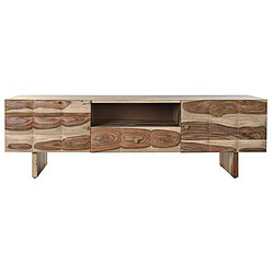 Pegane Meuble TV en bois de Sheesham coloris naturel / marron - Longueur 145 x Hauteur 46 x Profondeur 45 cm