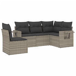 vidaXL Salon de jardin 5 pcs avec coussins gris clair résine tressée