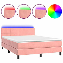 Sommier à lattes et LED,Cadre à lattes de lit avec matelas pour Adulte Rose 140x190 cm -MN89555