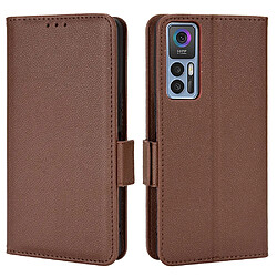 Etui en PU texture litchi, double fermoir magnétique avec support, marron pour votre TCL 30 4G/5G/TCL 30 +