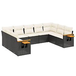 Maison Chic Ensemble Tables et chaises d'extérieur 9 pcs avec coussins,Salon de jardin noir résine tressée -GKD762456