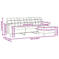 vidaXL Canapé à 3 places avec repose-pieds Gris foncé 210 cm Velours pas cher