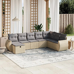 Maison Chic Ensemble à manger d'extérieur 8 pcs avec coussins,Salon de jardin,Mobilier de jardin mélange beige résine tressée -GKD545849