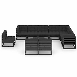 Maison Chic Salon de jardin 11pcs + coussins - Mobilier/Meubles de jardin - Table et chaises d'extérieur Noir Bois de pin massif -MN46422