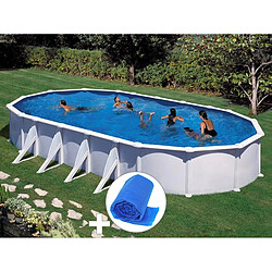 Kit piscine acier blanc Gré Atlantis ovale 10,20 x 5,75 x 1,32 m + Bâche à bulles