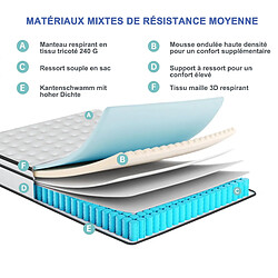 RAVAS Matelas à ressorts 140 x 200 cm Matelas 9 zones épaisseur 25cm Matelas à ressorts ensachés pas cher