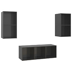 vidaXL Ensemble de meubles TV 3 pcs Gris brillant Bois d'ingénierie