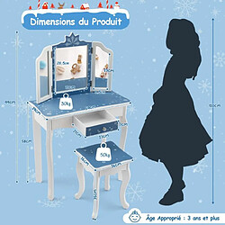 Helloshop26 Coiffeuse enfants avec miroir amovible à 3 volets et tabouret table de maquillage avec tiroir pour enfants de 3 ans+ bleu 20_0005748