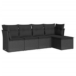 vidaXL Salon de jardin 5 pcs avec coussins noir résine tressée