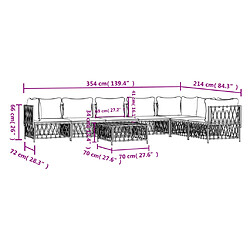 vidaXL Salon de jardin 8 pcs avec coussins blanc acier pas cher