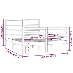 vidaXL Cadre de lit sans matelas bois de pin massif 140x190 cm pas cher