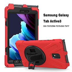 Coque en TPU + Silicone avec béquille pivotante à 360° et fente pour stylo rouge pour votre Samsung Galaxy Tab Active 3 T570/T575/T575N/T577