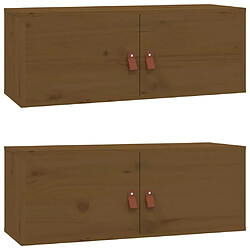 vidaXL Armoires murales 2 pcs Marron miel 80x30x30 cm Bois Pin massif