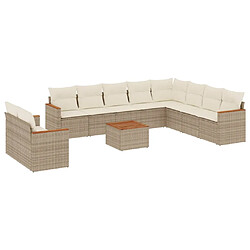 vidaXL Salon de jardin 11 pcs avec coussins beige résine tressée