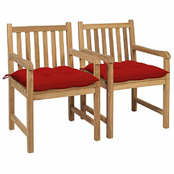 Maison Chic Lot de 2 Chaises de jardin avec coussins | Fauteuil chaises d'extérieur rouge Bois de teck massif -GKD70937