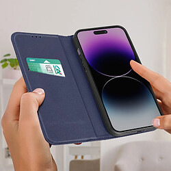 Acheter Avizar Housse iPhone 14 Pro Max Cuir Véritable Porte-carte Support Vidéo bleu nuit