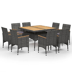 Salle à dîner de jardin 9 pcs,Table et chaise à manger Résine tressée et acacia Gris -MN62000