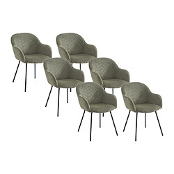 Vente-Unique Lot de 6 chaises avec accoudoirs en velours côtelé et métal noir - Kaki - MARENZIA