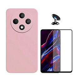 Kit De Film En Verre Trempé À Couverture Complète 5D + Couvercle En Silicone Liquide + Support Magnétique Phonecare Compatible avec Oppo Reno12 F 4G - Rose