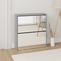 Maison Chic Armoire à chaussures | Meuble de rangement à chaussures Meuble d'Entrée miroir 2 niveaux Sonoma gris 63x17x67 cm -MN84323