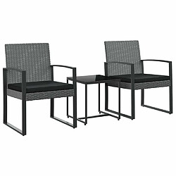 Ensemble salle à manger de jardin 3 pcs avec coussins,Ensemble à dîner d'extérieur gris foncé rotin PP -MN41372