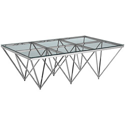 Avis Vivenla Table basse design en acier inoxydable poli argenté et plateau en verre trempé transparent L. 120 x P. 80 x H. 42 cm collection VERONA