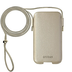 Guess Maroquinerie Pochette Smartphone 6.1'' Aspect Cuir Cordon Bandoulière Guess Saffiano Doré