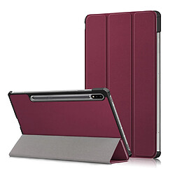 Etui en PU avec support tri-pliure rouge vin pour votre Samsung Galaxy Tab S7 FE T736