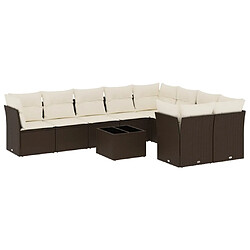 vidaXL Salon de jardin 10 pcs avec coussins marron résine tressée