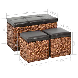 vidaXL Banc avec 2 poufs Jacinthe d'eau Marron et noir pas cher