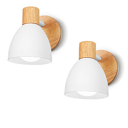 Stoex Lots De 2 Applique Murale Rétro Applique Murale En Métal Et Bois Lampe Murale D'Intérieur Moderne, Angle Réglable, Blanc