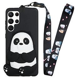 Coque en silicone motif animal de dessin animé avec lanière Noir/panda pour votre Samsung Galaxy S22 Ultra 5G