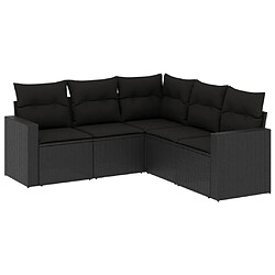 vidaXL Salon de jardin 5 pcs avec coussins noir résine tressée