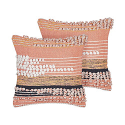 Beliani Lot de 2 coussins DEUTZIA Bouclé 45 x 45 cm À rayure Orange