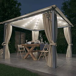 Maison Chic Tonnelle | Pergola avec rideau et lumières LED 3x3 m Crème Aluminium -GKD18038