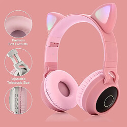 Universal Écouteurs Bluetooth sans fil pour chat, écouteurs lumineux, écouteurs pour enfants, fente pour carte SD, radio FM, pliable, ordinateurs portables et téléphones portables, rose pas cher