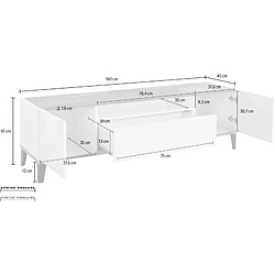 Alter Meuble TV de salon, Made in Italy, Meuble TV avec 2 portes et 1 tiroir, Cm 160x40h47, Blanc brillant et Ardoise pas cher