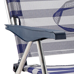 Chaise de Plage Lit Pliable Solenny 4 Positions Bleu et Blanc avec Accoudoirs 91x63x105 cm pas cher