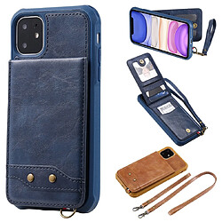 Wewoo Coque Pour iPhone 11 Vertical Flip Wallet Couverture arrière antichoc Etui de protection avec porte-cartes et fentes cartes et lanière et cadres photo Bleu