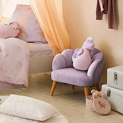 Pegane Fauteuil enfant coquillage en tissu coloris Violet et bois - Longueur 44 x Profondeur 43 x Hauteur 46 cm