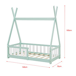 Avis Lit Tipi pour Enfants Helsingborg avec Grille de Sécurité Pin 140 x 70 cm Menthe [en.casa]