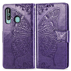 Wewoo Housse Coque Étui en cuir à rabat horizontal Butterfly Love Flowers pour Galaxy A60avec porte-cartes et porte-cartesainsi que porte-monnaie et lanière violet foncé